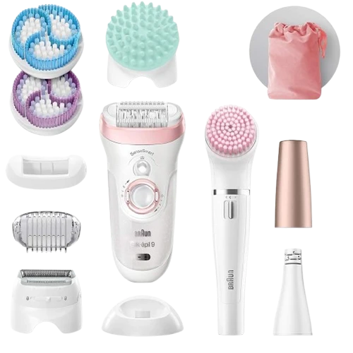 Braun 9-in-1 Beauty Set Silk-Épil 9 Series 9-985BS - Exfoliates, Epilates, Shaves, and Trims Face and Body with Wet & Dry Technology - White/Rose Gold