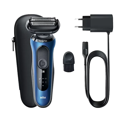 Braun Series 6 Shaver 60-B1000s - Wet and Dry Electric Foil Shaver with SensoFlex and Travel Case - Blue