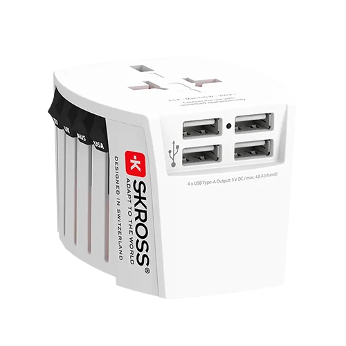 Skross Travel Adapter MUV USB (4xA) 1302961 - 4 USB Type-A Ports 4.8A - 2-Pole Compatibility - White