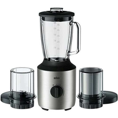 Braun Blender PowerBlend 3 JB3273SI 3 in 1 - 800W Motor - 1.5 Liters Jar - Variable Speed and Pulse - Silver