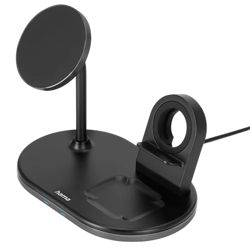 Hama MagCharge Multi-Charging Station 187272 - Wireless Fast Charging 15W - 3-in-1 Wireless -Magnetic Alignment -  Safety Features - Black