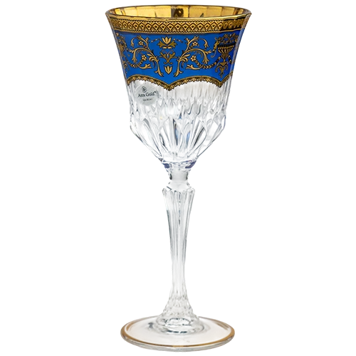 Astra Gold Crysta Adagio Wine Glasses 280 ml 6 Pieces Flora’s Empire Golden Blue Decor