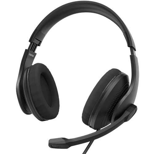 Hama HS-USB300 V2 PC Office Headset 139935 - Wired USB-A Connection - Integrated Cable Remote - Mute Function - Breathable Mesh Earpads - Adjustable Boom Microphone - Black