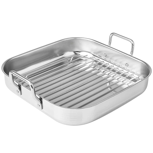 Silampos Sado Tray with Handles and Griddle Baking Dish + Grid 27×27 - Silver