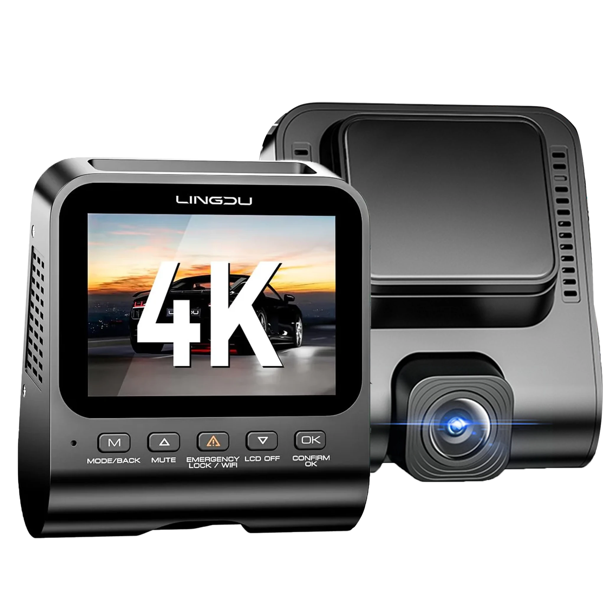 Lingdu Dashcam V620 4K 2 Channel Dashcam - With 64GB TF Card - Voice Control - Built-in WiFi - Black