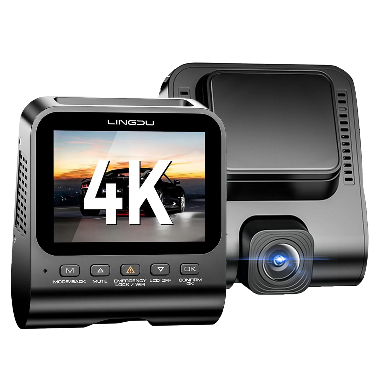 Lingdu Dashcam V620 4K 2 Channel Dashcam - With 64GB TF Card - Voice Control - Built-in WiFi - Black