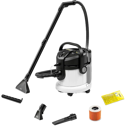 Karcher SE 4 3-in-1 Drum Vacuum Cleaner - 1000 W - Deep Fiber Suction - Spray Extraction - 2-in-1 Hose System - Allergen Removal - White