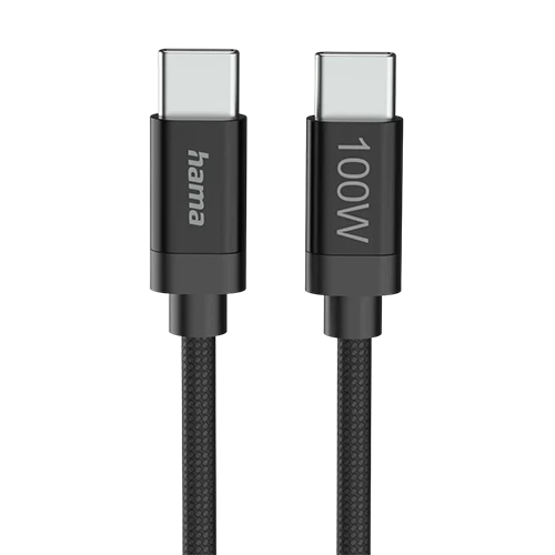 Hama Fabric Charging Cable 201749 - 100W - USB-C to USB-C - 3m Nylon - Data Transfer Support -Braided Nylon Cable - Black