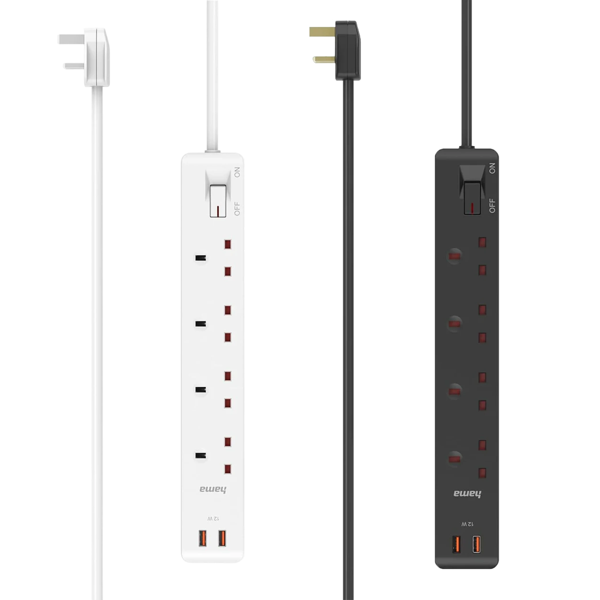 Hama 4-Way UK Socket with Dual USB-A - 12W USB Output - 3m Cable - White