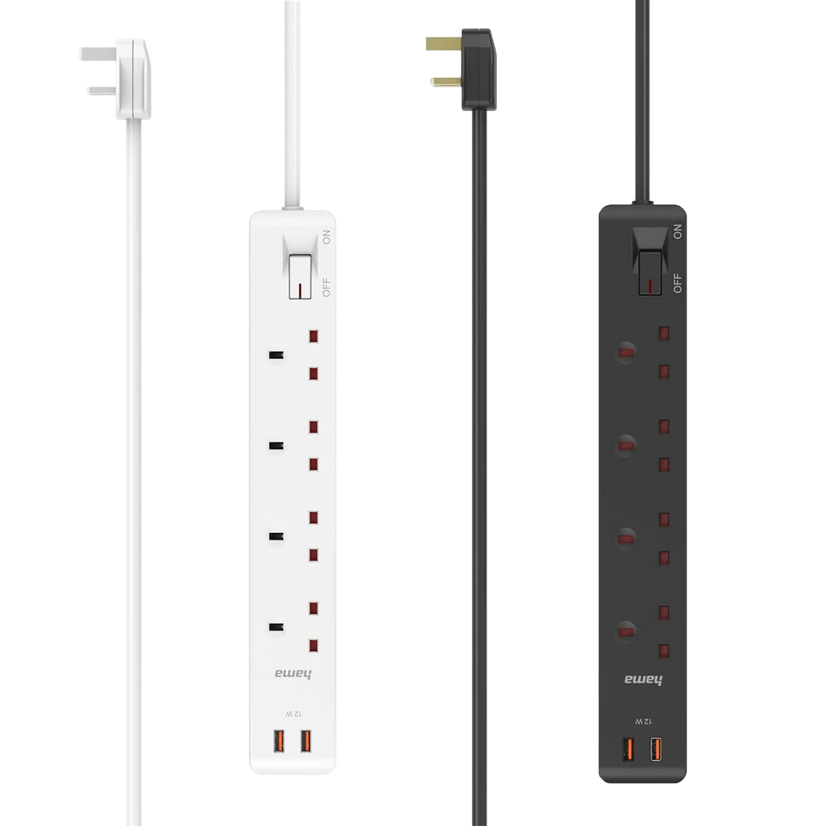 Hama 4-Way UK Socket with Dual USB-A - 12W USB Output - 3m Cable - White