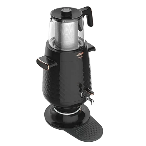 Arzum Ehlikeyif Samovar Tea Maker AR3083B - 2200W Power - 3.5L Kettle & 1.2L Glass Teapot - Sound Alert System - Auto Shut-Off - Black