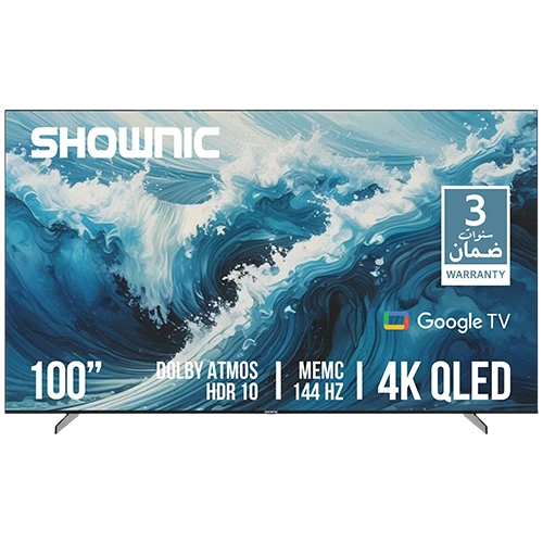 Shownic 4K QLED Smart Television - 100 Inch Display - Powered by Google TV - 4K UHD Resolution - 144Hz Refresh Rate - ALLM Gaming Optimization - Support Dolby Atmos and Dolby Vision - Black