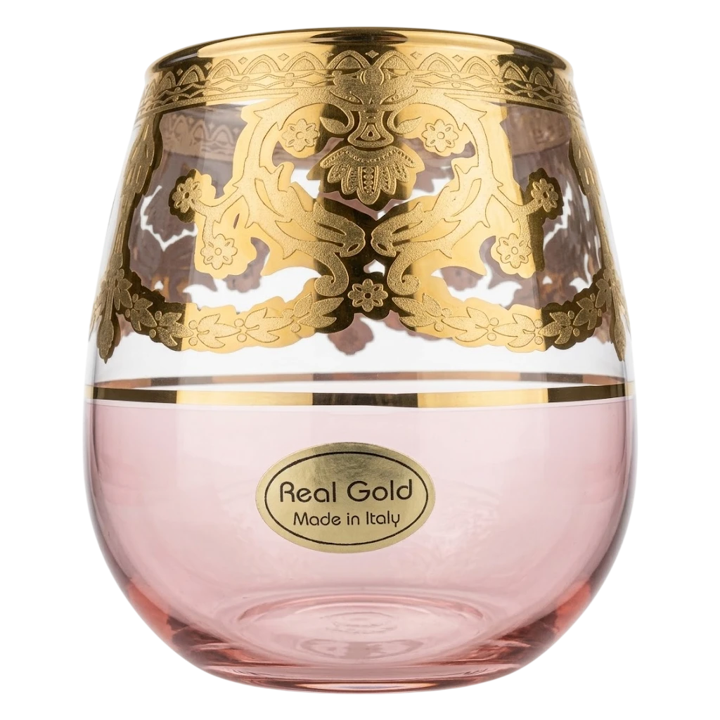 Art Décor Glass Model A5759 - Set of 6 Pieces - Stemless Height 10,2 and Diameter 7 - Design Veneziano Rosa Oro - Red