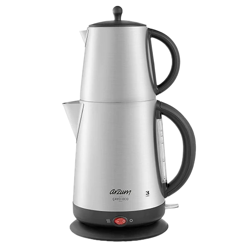 Arzum Cayci Eco Tea Machine AR3072X - 2200W Power - 1.7L Kettle & 1.0L Teapot - Stainless Steel Filter - Auto Shut-Off - Silver
