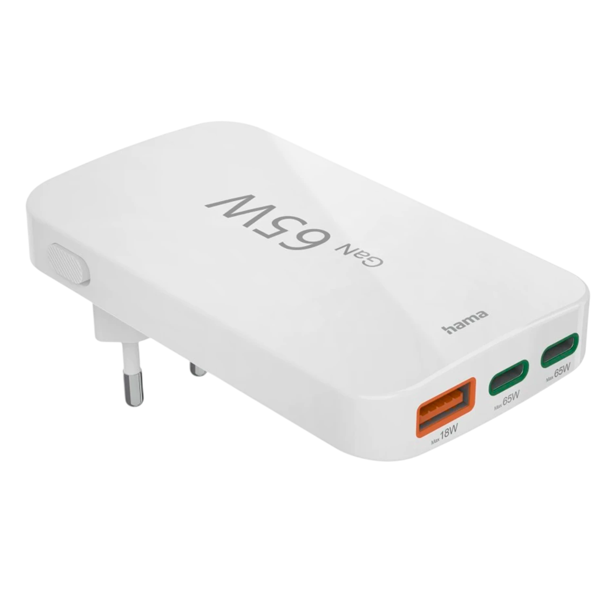 Hama Fast Charger 201976 -  2x USB-C - 1xUSB-A - Flat Mini Charger - Multi Port Charging - PD 65 W - Fast Charging Tech - White