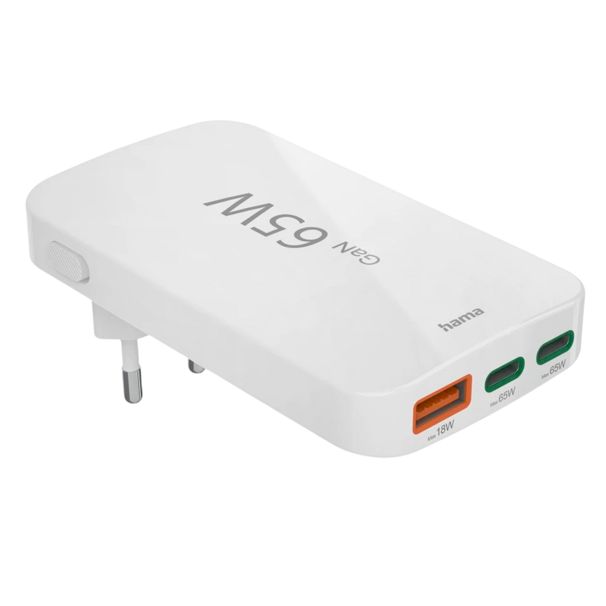 Hama Fast Charger 201976 -  2x USB-C - 1xUSB-A - Flat Mini Charger - Multi Port Charging - PD 65 W - Fast Charging Tech - White