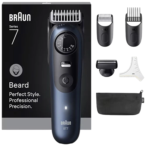 Braun Beard Trimmer BT7520 Box Cemea - Lifetime Ultra Sharp ProBlade - 40 Length Settings 120 Minutes Battery Life - 100% Waterproof - Black / Blue