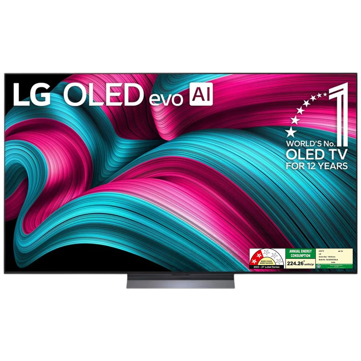 LG OLED evo AI C5 4K Smart TV OLED55C56LA - 55 Inch Display Size - Alpha 9 AI Processor Gen8 - Self-Lit OLED evo Technology - Brightness Booster - Up to 144Hz Refresh Rate - AI Magic Remote - Black