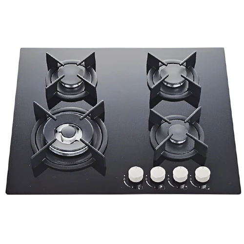 Orado Built-In Gas Hob 60 cm OR-MEGA 625 GBH-31T - Tempered Glass Surface - Cast Iron Pan Supports - DEFEND Safety System - Italian Burners - Black