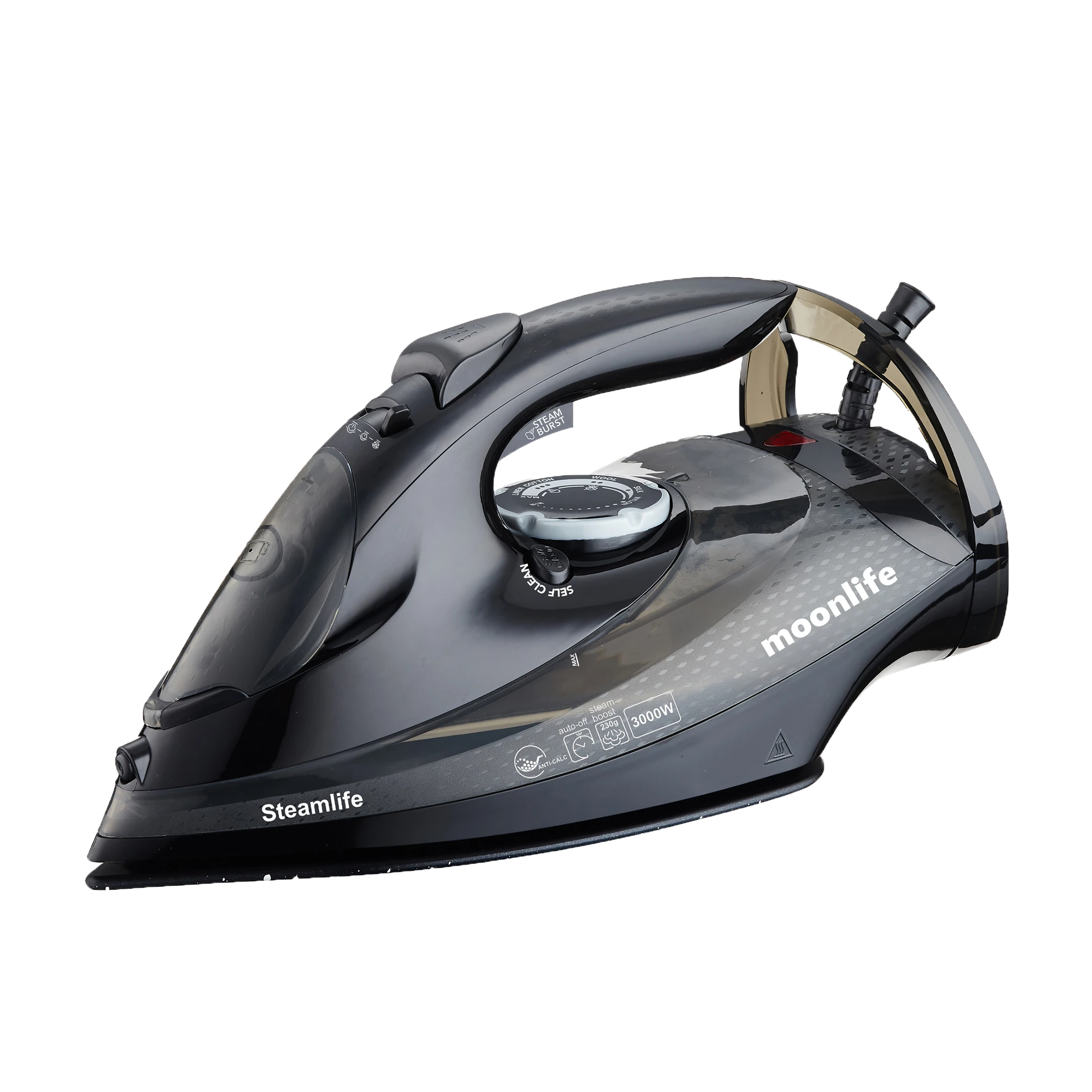 Moonlife SteaMoon Steam Generator Iron MF913 - 3000W Power - Steam Generator Technology - Ceramic Soleplate - Auto Shut-Off - Black