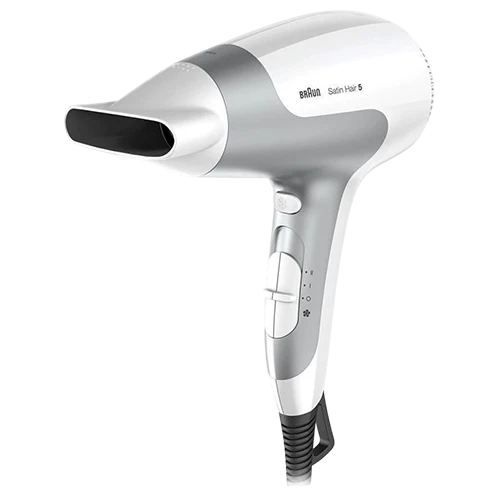 Braun Satin Hair 5 PowerPerfection HD585 - 2500W Powerful Motor - Ionic Function - Lightweight Design - Cold Air Shot - Diffuser & Concentrator Attachments - White / Grey