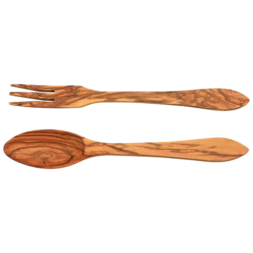 Jean Dubost Tulip Salad Server Set - 30 cm - Genuine Olivewood - Brown
