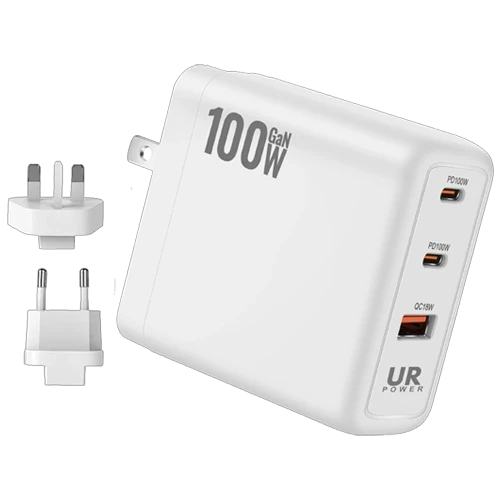 UR Power Dual Fast Wall Charger U100WCHR - GaN Technology- PD Fast Charging - Triple 100W Output - Safe and Stable - White