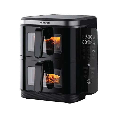 Porodo Lifestyle Double Stack Air Fryer PD-LFST087-BK - 2800 W - Rapid Air Technology - 12 Presets & Dual Basket - 11 L (5.5 L + 5.5 L) Capacity - Black