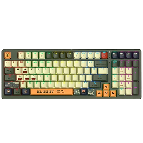 Bloody S98 Aviator Mechanical Keyboard - 98% Layout - BLMS Red Plus Switch - Wired USB - Hot-Swappable - Black/Silver