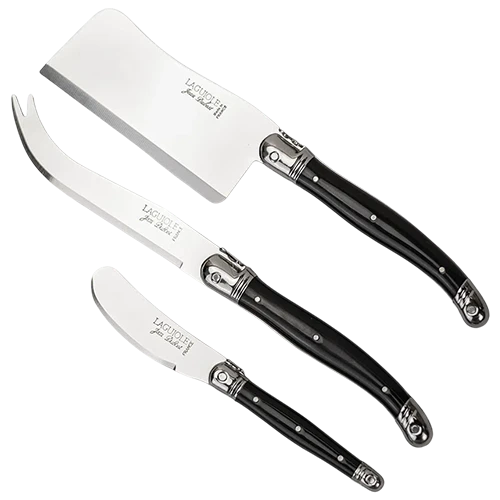 Jean Dubost Cheese Set - Set of 3 Pieces Cleaver + Kinfe + Spreader - Laguiole Lf ABS Black Handle OSB Open Box No Marking -Brut Range - Black