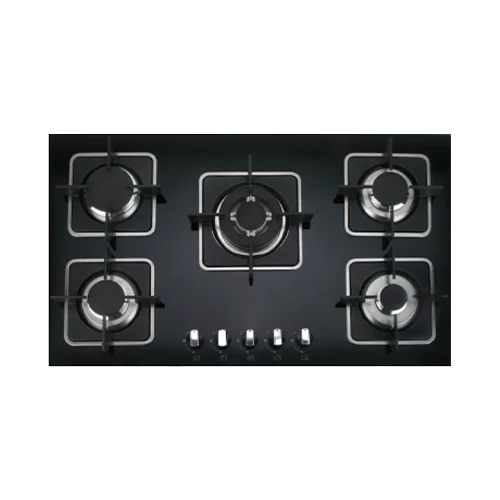 Orado Built-in Gas Hob 90 cm OR-ARGO 915 GBH - 5 Italian SABAF Burners - Tempered Black Glass - Flame Failure Safety Device - Cast Iron Pan Supports - Black + Free Gift: Orado Juicer ORCJ350