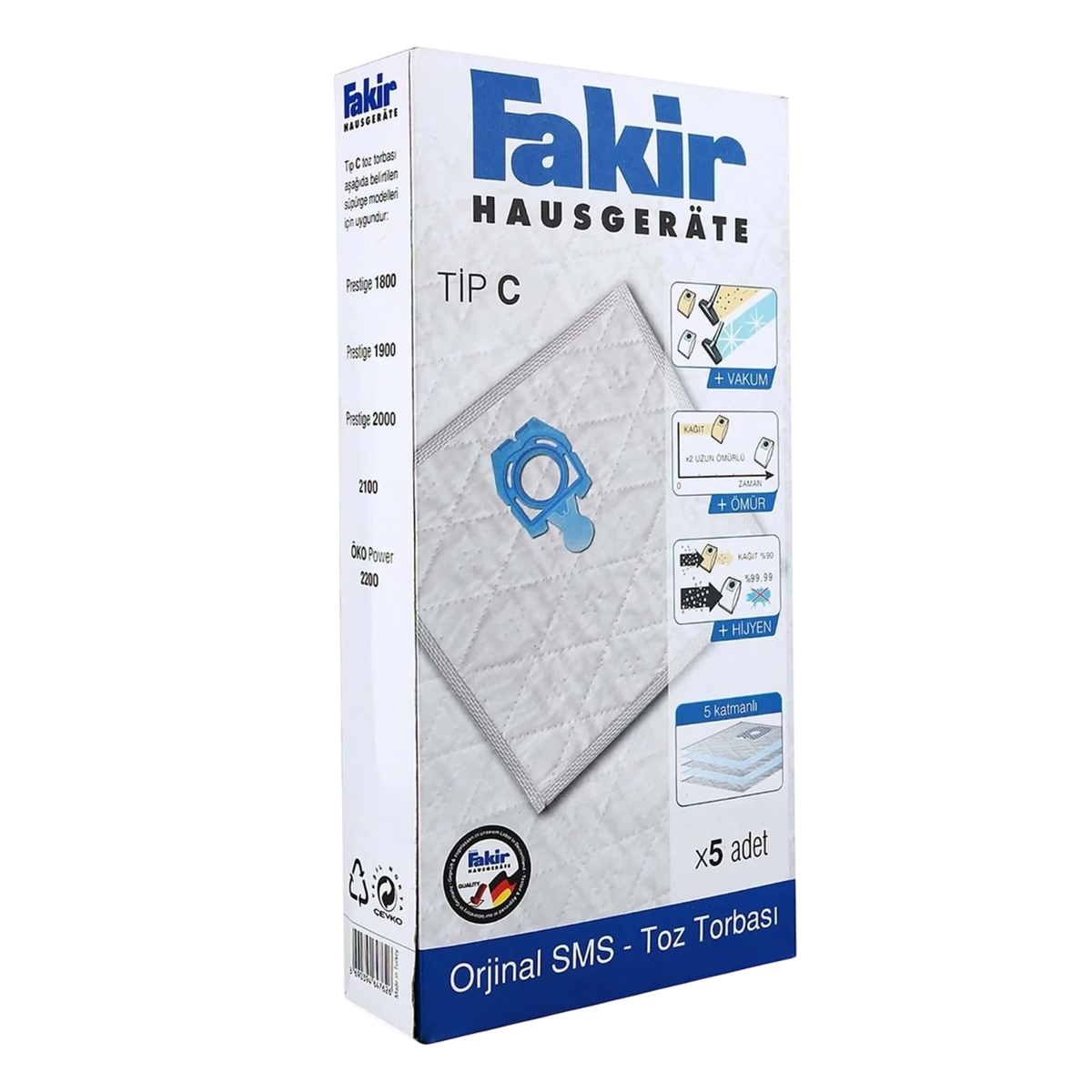 Fakir Tip C Replacement Vacuum Bags X5 Adet -  White