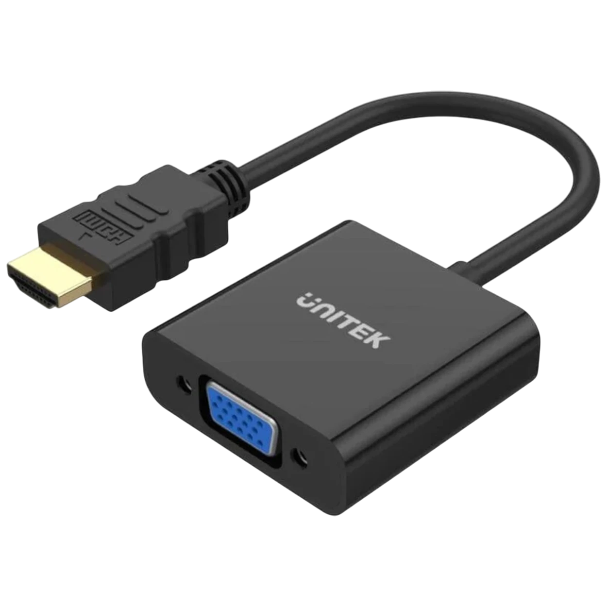 Unitek HDMI to VGA Adapter Y-6333 - Full HD 1080p Support - 3.5mm Audio Output - Optional External Power - Wide Display Compatibility - Black