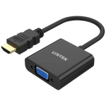 Unitek HDMI to VGA Adapter Y-6333 - Full HD 1080p Support - 3.5mm Audio Output - Optional External Power - Wide Display Compatibility - Black