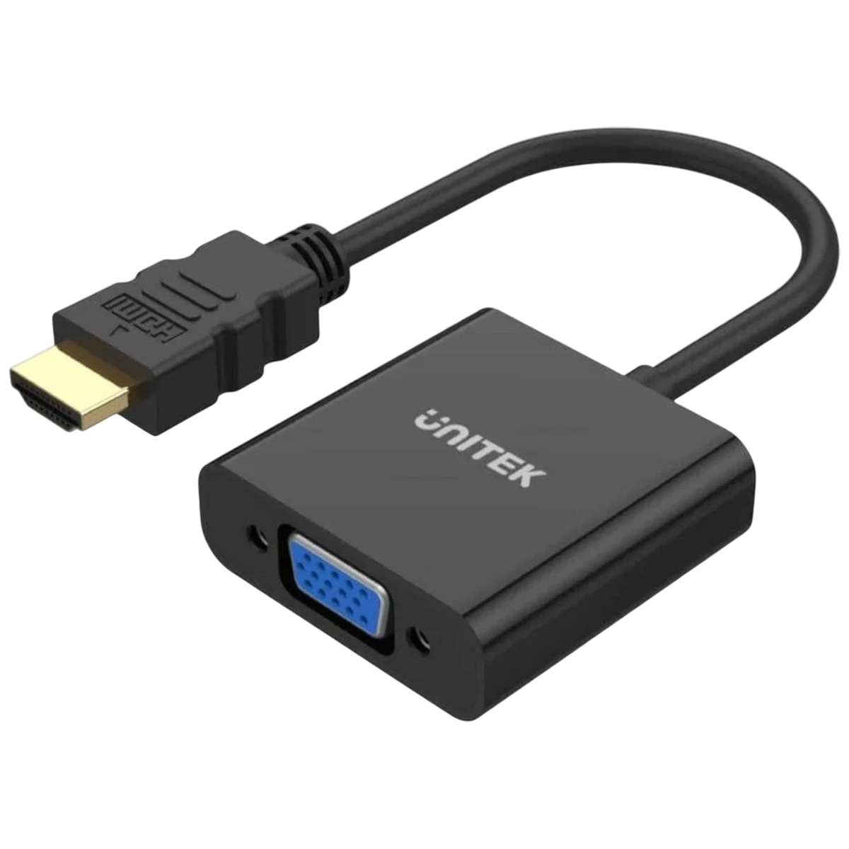 Unitek HDMI to VGA Adapter Y-6333 - Full HD 1080p Support - 3.5mm Audio Output - Optional External Power - Wide Display Compatibility - Black