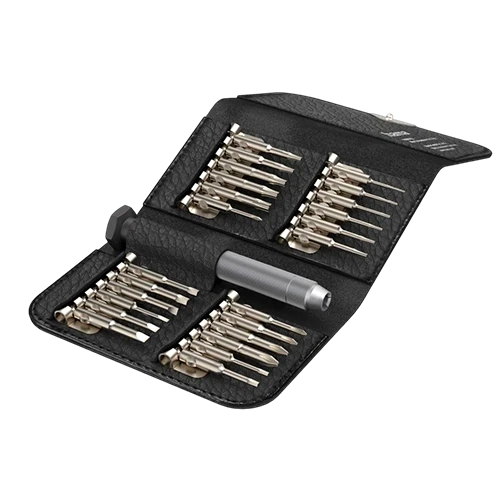 Hama 24-in-1 Mini Precision Screwdriver Set - 24 Steel Bits - Ergonomic Aluminum Handle - Black