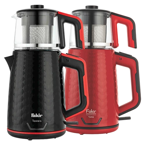 Fakir Tastea Tea Maker - 1800W Power - 2.0L Kettle & 1.0L Glass Teapot - Keep-Warm Function - Stainless Steel Filter - Black/Red