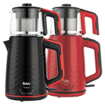 Fakir Tastea Tea Maker - 1800W Power - 2.0L Kettle & 1.0L Glass Teapot - Keep-Warm Function - Stainless Steel Filter - Black/Red
