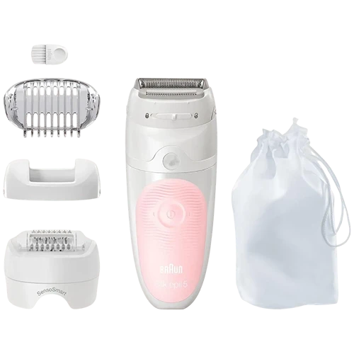 Braun Grooming Silk·Épil 5 SES5-620 - Gently Removes Hair with Shaver and Trimmer Caps for Wet and Dry Use - White / Pink