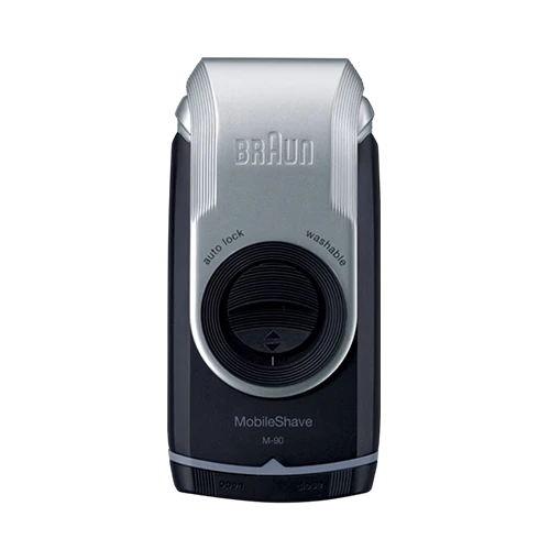 Braun MobileShave M-90 Shaver M-90 - Shaves on the Go with SmartFoil and Extendable Long Hair Trimmer - Black / Silver