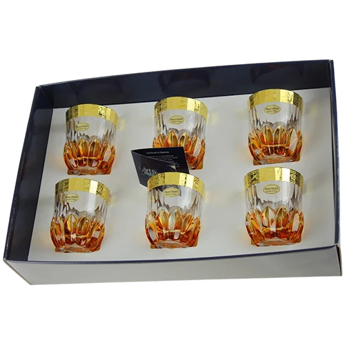 Art Décor Glass Model A4573 - Set of 6 Pieces - Dof Adagio Design 02 Oro + Lance Ambra - Orange
