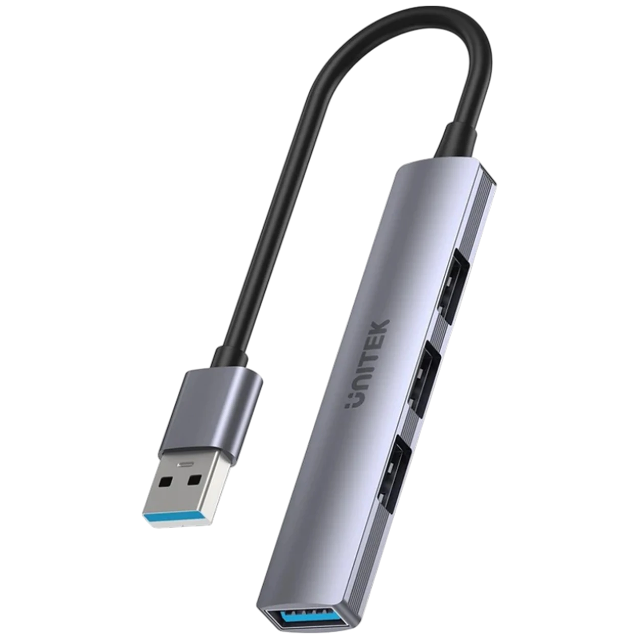 Unitek 4 in 1 USB-A Hub H1208A - 4 USB-A Ports - Reinforced Built-In Cable - Aluminum Alloy Housing - Wide System Compatibility - Plug and Play - Space Grey