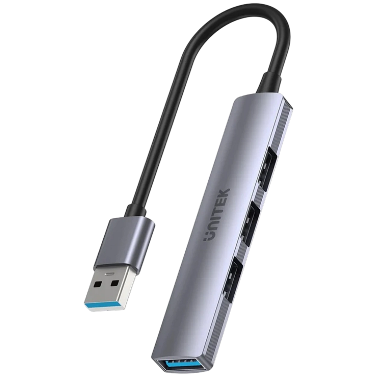 Unitek 4 in 1 USB-A Hub H1208A - 4 USB-A Ports - Reinforced Built-In Cable - Aluminum Alloy Housing - Wide System Compatibility - Plug and Play - Space Grey