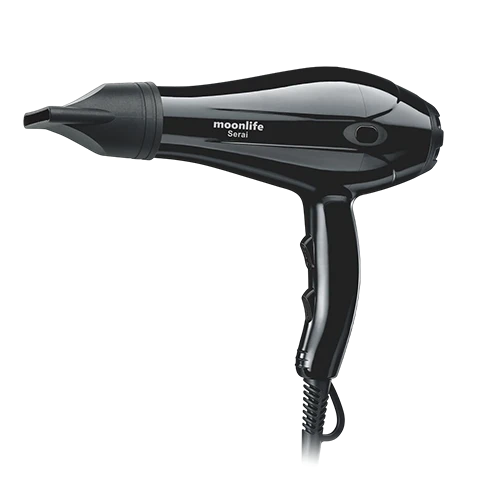 Moonlife Serai MF804 Hair Dryer - 2000W AC Motor - 3 Heat & 2 Speed Settings - Mirror Ionic Technology - Lightweight Ergonomic Design - Black