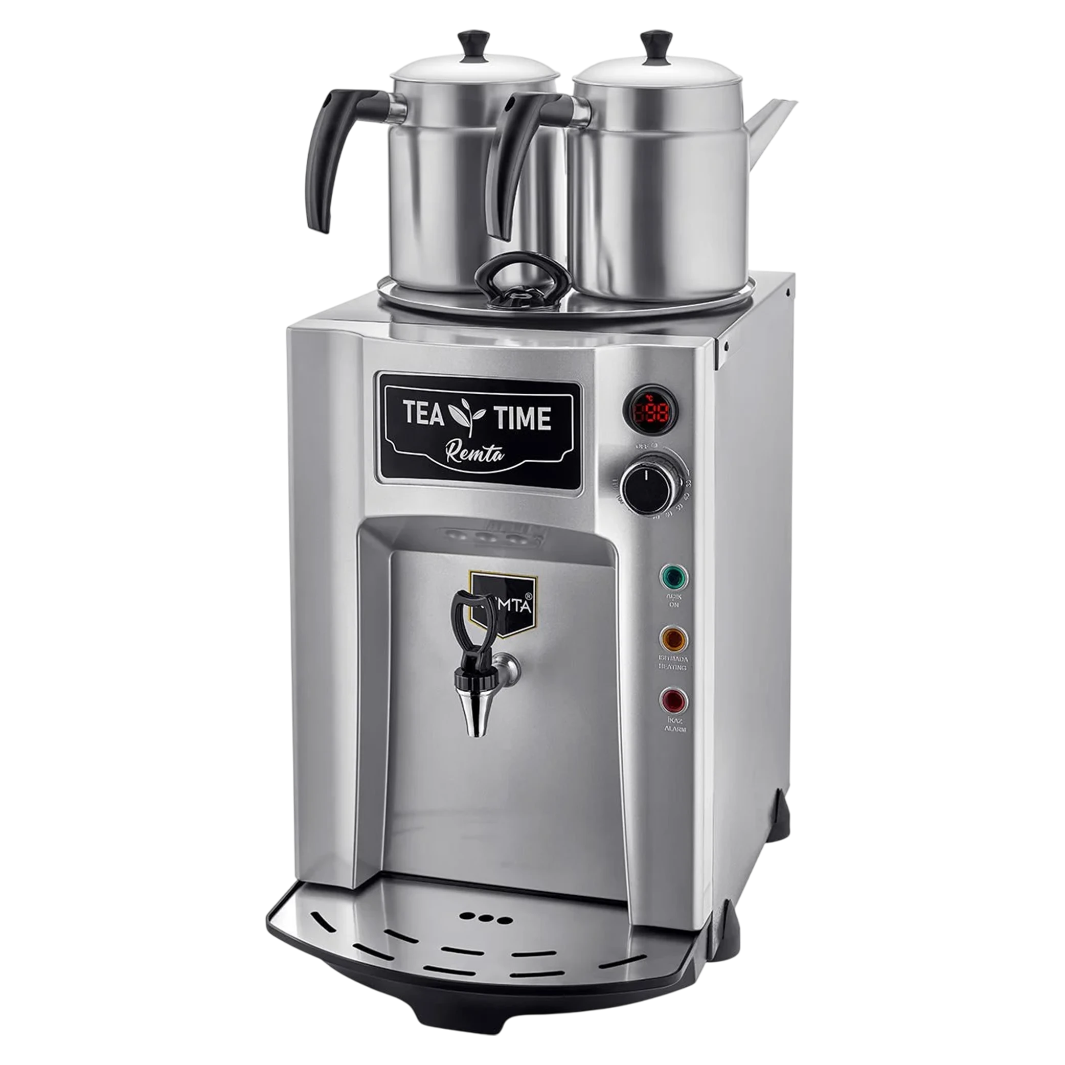 Remta DE12P Premium Jumbo Tea Maker With 2 Teapots - 15 Liter Capacity - 2000W Power - LED Lighting Design - Gray