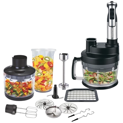 Delmonti Food Processor DL120 - 1000W DC Motor - Titanium Quad Blades - Variable Speed Control - Specialized Cutting Discs - Black