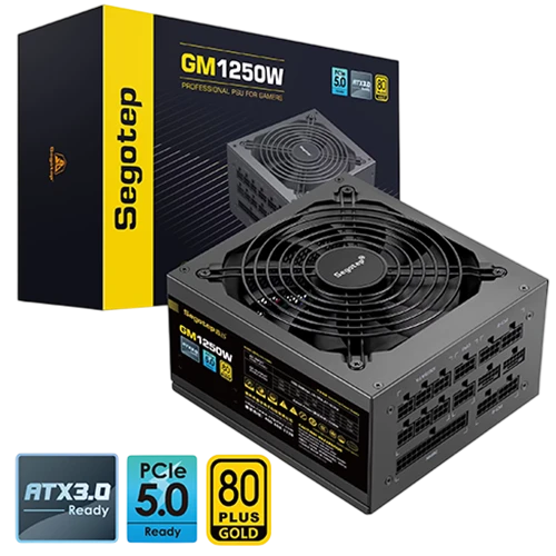Segotep Gaming Power Supply GM1250W - Fully Modular Design - 1250W High Power Output - Smart Silent Fan - Black