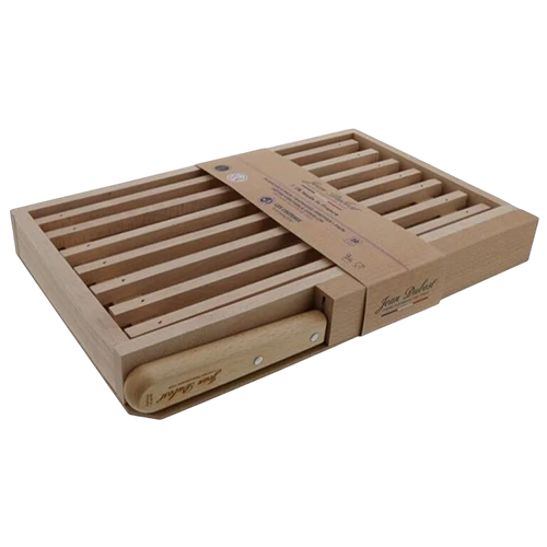 Jean Dubost Bread Board with Crumbs Collector and Bread Knife Tradition Beechwood Handle - Brown