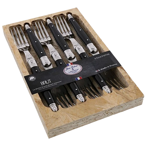 Jean Dubost Set of 6 Forks - 1.5 mm Laguiole LF ABS Black Handle OSB Open Box No Marking-Brut Range - Black