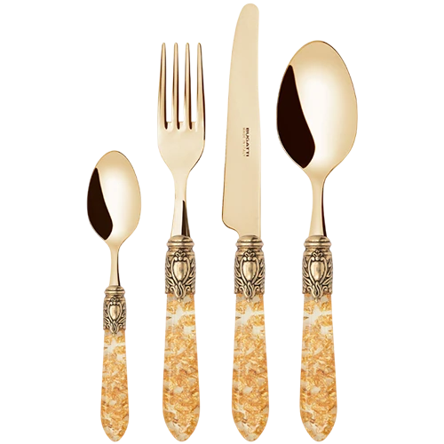 Bugatti Cutleries Oxford Gold OXG1G-W3260- Set of 50 Pieces - Wenge Gold Leaf - Gold